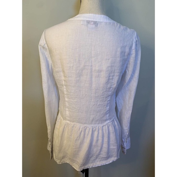 Vineyard Vines White Linen Button Front Long Roll Tab Sleeves Size 6 Ruffle Hem - Picture 5 of 6